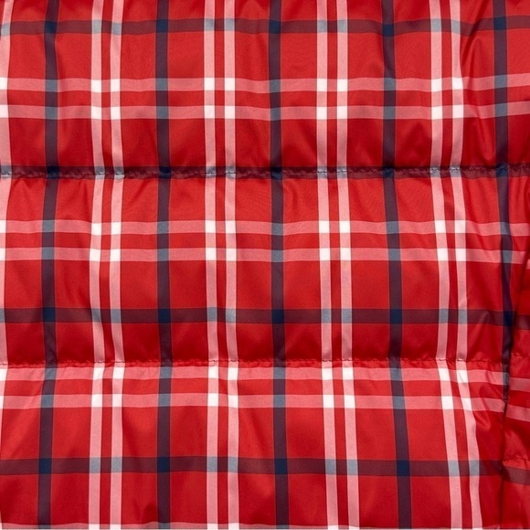 Land's End Plaid Boxy Puffer Jacket Red White Blue Mock Neck Size Small - Picture 3 of 6